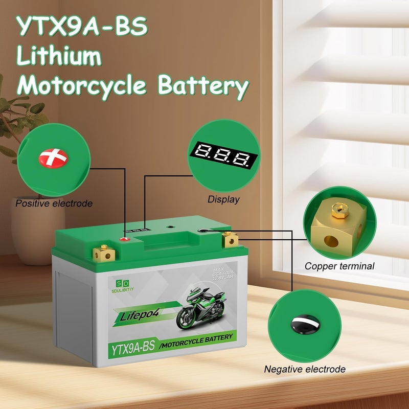 SDULIBITIY بطارية دراجة نارية ليثيوم، YTX9A-BS 12V5AH عالية الأداء للرياضات القوية، متوافقة مع ATV، UTV، PWC، Seadoo، Polaris وبطارية مولد - Image 2